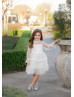 Long Sleeves White Dotted Tulle Velvet Cute Flower Girl Dress